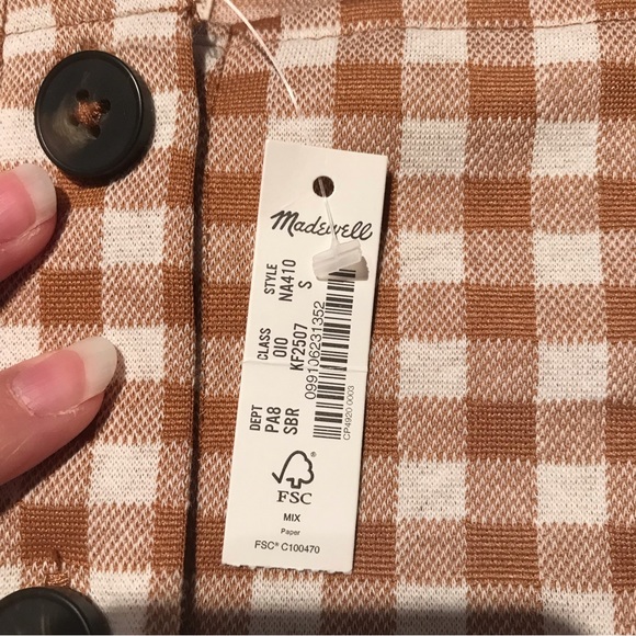 NWT Madewell Gingham Jaquard Square Neck Puff Sleeve Top Brown Cottagecore - Picture 9 of 14